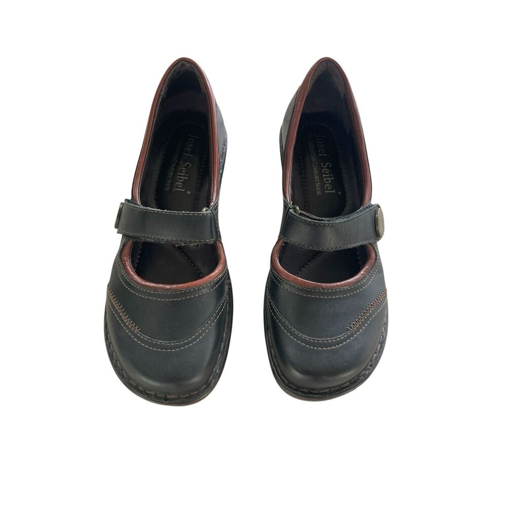 Josef Seibel Leather Black Brown Comfort Mary Jane Shoes Women’s Size 37, 6 6.5 - Picture 2 of 7